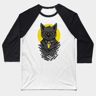 Cat Suit Serious Grey Yellow Baseball T-Shirt